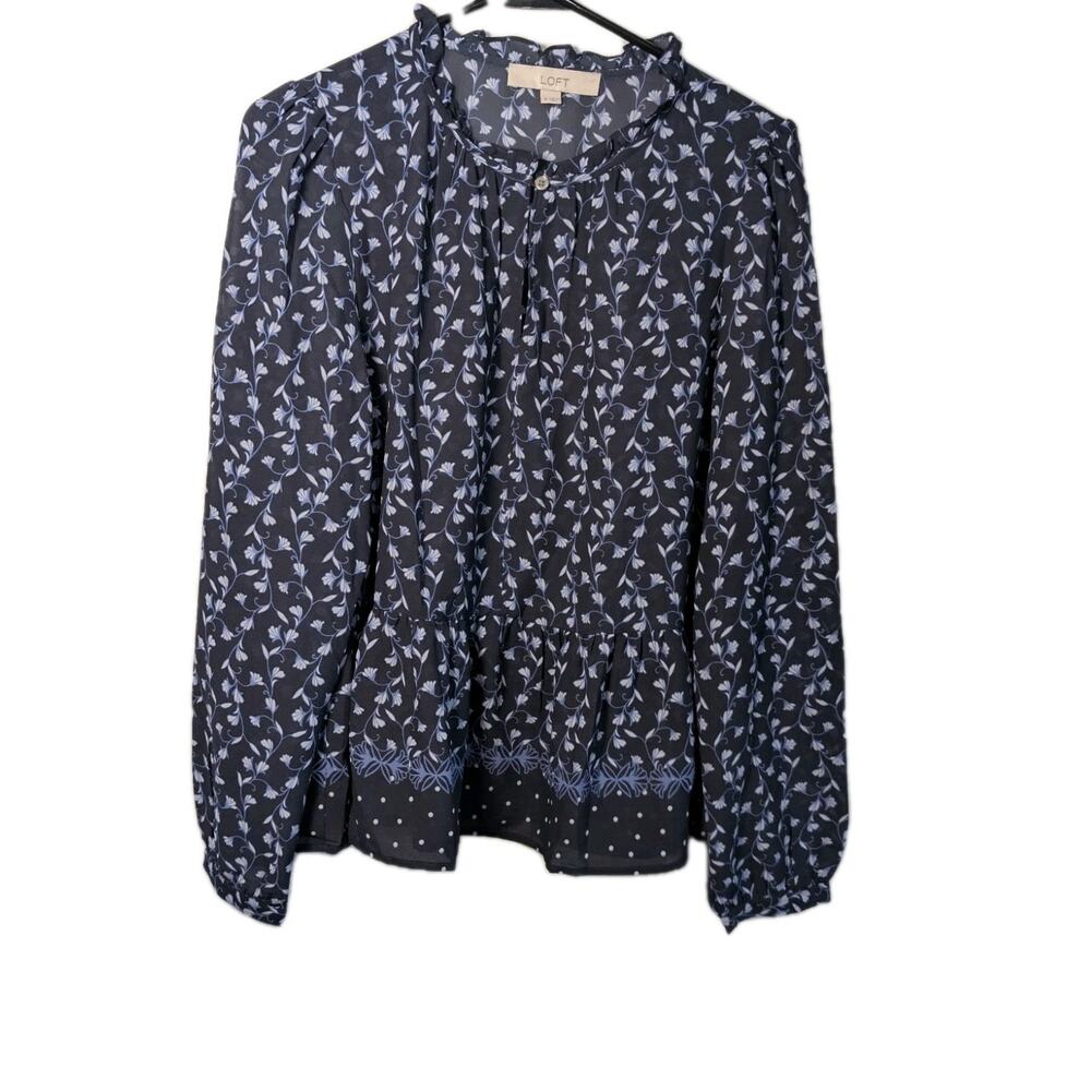 Ann Taylor Blouse Top Women's Blue Ditsy Floral Size Small Cottagecore Boho EUC